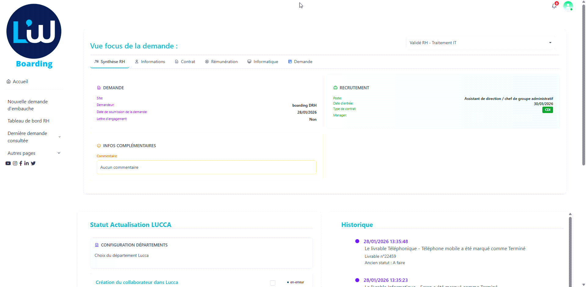 Vue RH du dossier collaborateur